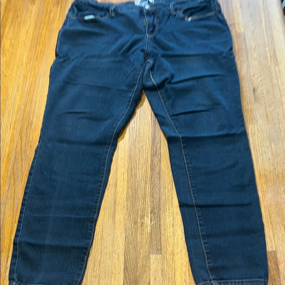 No Boundaries Women 17 Dark Wash Denim Straight Leg Mid Raise Stretch Jeans‎